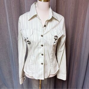 Vintage Y2K Striped Button Down Shirt France L Movie Set